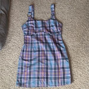 Blue Purple Yellow Plaid Dress